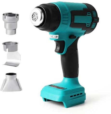 Warmfunn Pistola ad aria calda a batteria, per batteria Makita 18 V, pistola ad aria calda per pellicola in vinile, tubo termoretraibile, 3 ugelli, 2 temperature 550°/300° (senza batteria) (A)