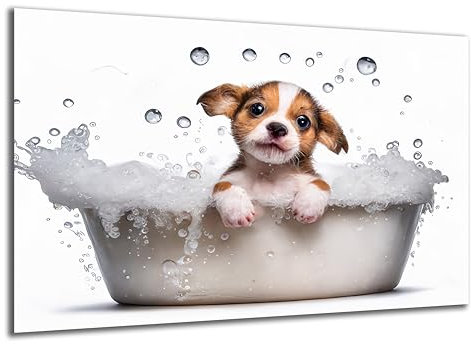 DARO Design - Toiletten-Bild auf 6mm HDF 84x56 cm Baby Hunde-Welpe in der Badewanne - Wand-Deko Bilder Lustiges Geschenk