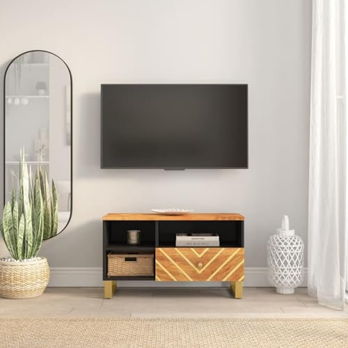 ShGaxin Meuble TV en bois massif de manguier marron noir 80 x 33,5 x 46 cm, meuble TV, meuble TV, meuble TV, meuble TV 356800