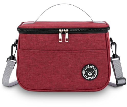 BEHONA 9L Insulated Lunch Bag for Adults, Foldable Cooler Bag with Oxford Fabric & Aluminum Foil Lining, Office Gym Commute Lunch Tote (Burgundy)