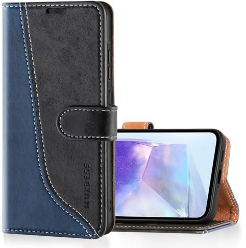 Mulbess für Samsung Galaxy A55 5G Hülle, Handyülle Leder mit Kartenfach, Klapphülle mit Magnetverschluss, Flip Case Etui Handytasche Schutzhülle, Stilvoll Schwarz