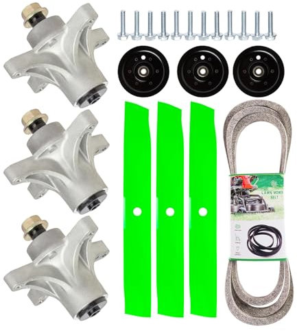 Deck-Umbau-Set für Spindeln, Klingen, Riemenscheibe, Toro TimeCutter Z5000, Z5020, Z5030, inklusive 3 Spindeln 117-7268, 3 Klingen 110-6837-03 112-9759-03 1/2 Zoll 1 Keilriemen 12 0-3892 3 Spannrolle,