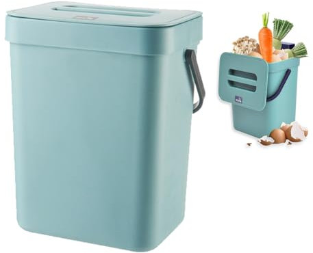 DASIAUTOEM Kitchen Waste Bin, Organic Waste Bin, Small, 3 L Waste Bin with Lid, Kitchen Waste Bin, Nappy Bin, Odour-Proof Worktop, Hanging Compost Bin for Kitchen, Home, Office (Blue)