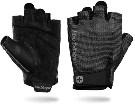 Harbinger Power Gloves 3.0 - Durable Half Finger Weightlifting Gloves with Adjustable Wrist Closure, Breathable Leather Palm, Small, Women's