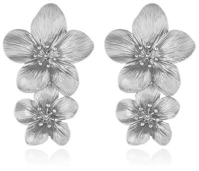 Aidenn Blumen Ohrringe Silber, Blume Tropfen Ohrringe Boho Statement Silver Flower Earrings Hypoallergene Modeschmuck für Damen