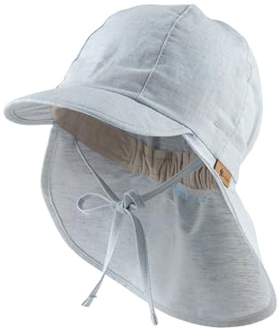 Sterntaler Schirmmütze Nacken meliert - Jungen Mütze aus Baumwoll Mischgewebe in Leinenoptik - Sonnenhut mit Nackenschutz und Bindebändern - Sommer Kopfbedeckung Baby Kinder - hellblau, Größe 51