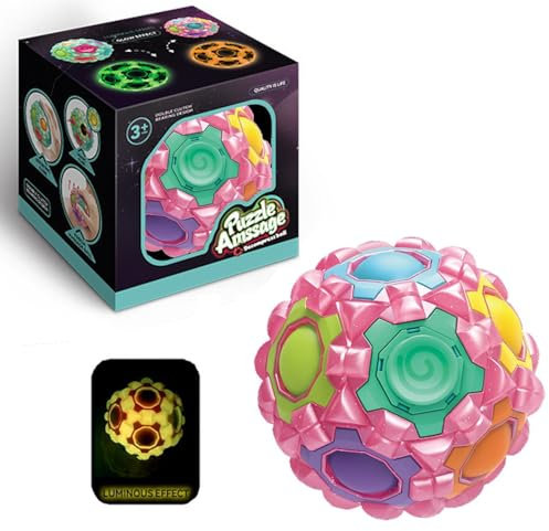 IQBrainPuzzles® Regenbogenball Spinner, Massageball, Spannendes Knobelspiel für Mädchen und Jungen ab 3 Jahren, Fidget Toy, Geschicklichkeitsspiel für Kinder und Erwachsene (Pink)