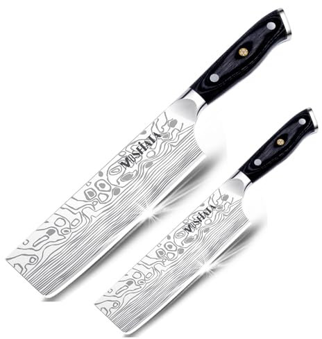 MOSFiATA Nakiri Chef Knife Set, 2pcs Professional Chef's Kitchen Knife, Forged High Carbon German Stainless Steel Cooking Knife with Ergonomic Handle Design Gift Box