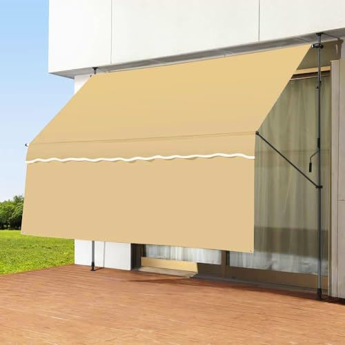MAAOBR Klemmmarkise, UV-beständig, Höhenverstellbare Markise mit Handkurbel, Markise Balkon ohne Bohren, für Balkon, Terrasse, Garten(Gray bracket+Beige,3m/118in)