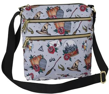 Loungefly Harry Potter Passport Crossbody Reisetasche AOP Relics Tattoo Print, GRAU