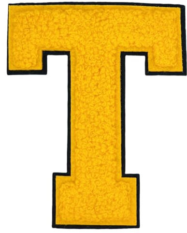 1 PCS 4.2 Yellow Chenille Letter Patches, Iron on Patches for Hats Clothes Bags Backpacks Jeans, Initial Patches Large Varsity Letter. (Letter T)