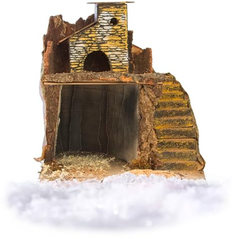 Avilia Capanna Presepe Natalizia in Legno 30x31x36cm - Ideale per Decorare la tua Casa Presente Porte e Finestre per uno Scenario Natalizio Magico - Realizzato in Materiali Resistenti e Durevoli