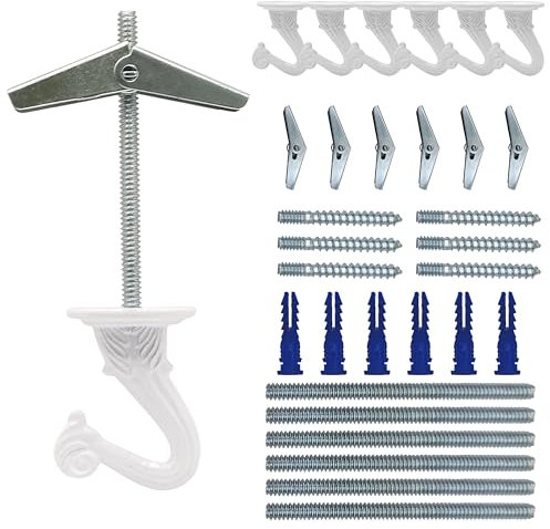 NACETURE Ganchos de techo para colgar plantas, 6 ganchos blancos para colgar cestas al aire libre o interior, gancho para techo con ganchos de palanca para colgar luces, ganchos de rosca para instalar