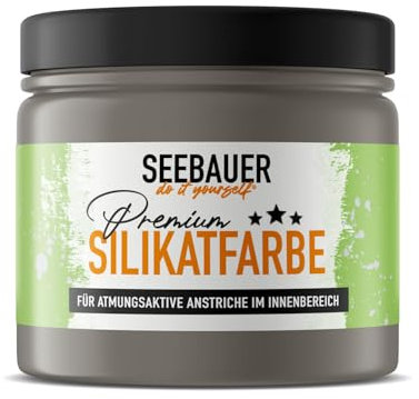 SEEBAUER diy Silikatfarbe Grau 300ml für Innen (No. 202 Smooth Grey) Atmungsaktive Mineralfarbe für Allergiker - Abwaschbare Wandfarbe - Grautöne hohe Deckkraft
