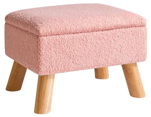 YMYNY Storage Ottoman, Footstool, Small Foot Stool with Sturdy Wood Legs Stool, Teddy Velvet Foot Rest with Padded Seat, for Living Room Bedroom Couch Enterway 40 ×30 ×28CM Pink HBD042P