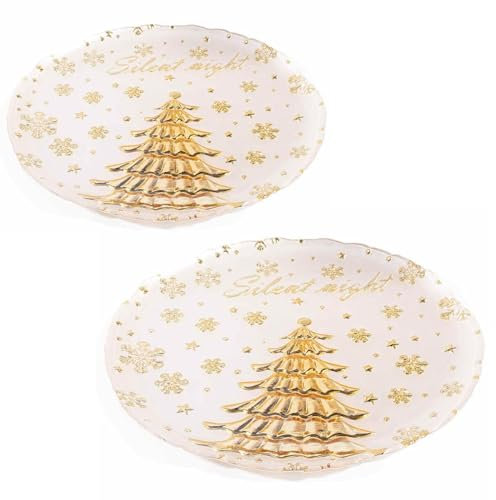Gruppo Maruccia - Piatti Natalizi in Vetro con Albero e Stelle Dorate - Set da 2 - Idea Regalo