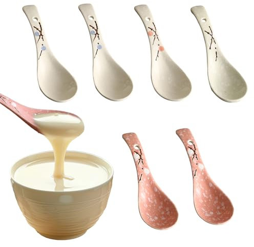 Counius 6 Piezas Cucharas De Sopa Chinas,Juego De Cucharas De Sopa De Cerámica Cucharas De Vajilla Asiáticas Cucharas De Sopa China Cucharas De Cerámica Ramen Ramen De Cerámica China,Cuchara De Sopa