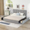 Zenespaoox Doppelbett 160x200 cm, Polsterbett mit Schubladen und Verstellbares Kopfteil, Bettgestell mit Lattenrost und Stauraum, Bett für Schlafzimmer Gästezimmer, Samt, ohne Matratz, Grau