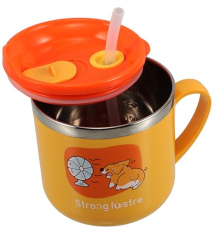 JOINPAYA Tasse Garçon Fille Inox Double Paroi Avec Paille Et Poignée Isolation Thermique Pour Boissons Chaudes Cup Apprentissage Avec Graduation Décor Cartoon Pour Garçon Fille
