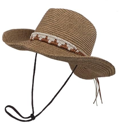 TINAYAUE Straw Cowboy Hat Men Women Brown Western Cowgirl Hats Wide Brim Cowboy Hats Outdoor Travel Sun Hat Country Theme Party Costume Accessory