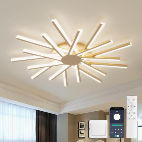 YOLEDY Φ96cm Deckenlampe Wohnzimmer Groß, Wohnzimmerlampe Modern, Deckenleuchte mit 18 Licht, Dimmbar, mit Fernbedienung, Speicherfunktion, Gold