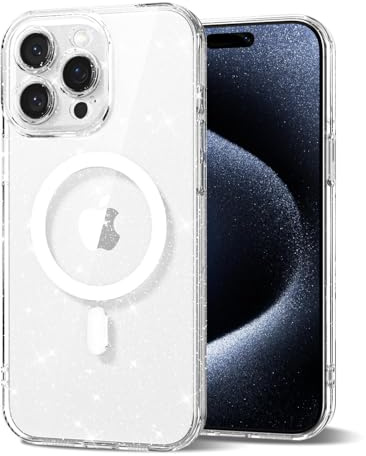 Svanove for iPhone 15 Pro Case Clear Glitter Compatible with Magsafe, Sparkly Bling Transparent Slim Thin Magnetic Mag Safe Case Cute, Girly Aesthetic Glittery Shiny Sparkle Rubber for Women Girls