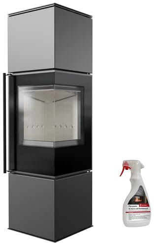 KRATKI Ren/M Eckkamin 7 kW – Freistehender Kaminofen aus Stahl Ø 150 mm 2 Seiten Glas - BImSchV 2, Ecodesign & Flamme Verte - doppelseitige Sichtscheibe, Tür rechts | Kaminreiniger