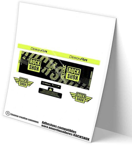 REF:VP607 Autocollants compatibles avec amortisseur ROCKSHOX DELUXE R- RT3 2018-19 MTB, stickers, autocollants, vinyles pour vélos de montagne (FLUOR-YELLOW)