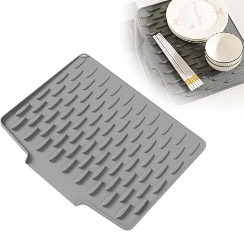 Large Size Silicone Dish Drying Mat, Silicone Drying Mat for Dishes Fruit Non-Slip Kitchen Sink Drainer Heat-Resistant Counter Protector 40x32.5cm (Grey, 40 x 32.5 cm)