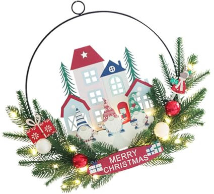 Uqezagpa Ghirlanda natalizia con gnomi di Babbo Natale, luci a LED, decorazione da appendere alla parete, alla finestra, alla porta d'ingresso, per festival e casa