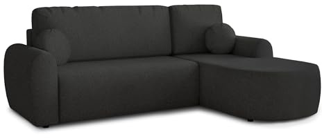Sofnet Ecksofa Jazz mit Schlaffunktion und Bettkasten - Bouclé-Stoff - L-Form Couch, Polstersofa, Schlafsofa, Sofagarnitur, Bettsofa (Schwarz (Coral 60), Ecksofa Rechts)