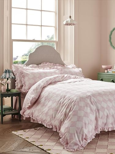 Cath Kidston Hand Painted Diamond 100% Cotton Duvet Cover Set In Sorbet (Super King (260cm x 220cm))