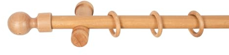 SN Deco Gardinenstange Giro, Holz, moderner Träger, Ø 28 mm, 1-Lauf, Komplettset mit Ringen (120 cm, Eiche)
