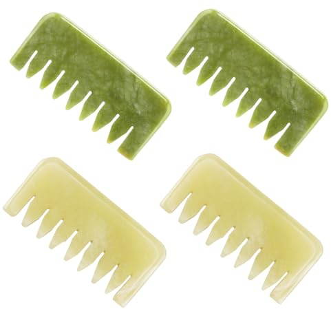 ORFOFE 4stücke Jade-gua-sha-kamm für Kopfhautmassage Handmassagekamm aus Echtem Jade Gua-sha-schabenkamm zur Entspannung und Durchblutungsförderung Jade-handbürste für Haar-pflege