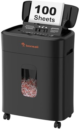 Bonsaii 100-Sheet Auto-Feed Micro-Cut Heavy Duty Shredder for Home Office | P-4 Security, 16-Litre Bin, 30-Min Continuous Run, Anti-Jam, Black, C231-D