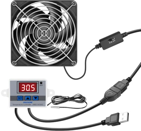 Ventilateur USB 120mm avec régulateur de température numérique, ventilateur de refroidissement PC 5 V, 3 vitesses réglables, double roulement à billes, pour PS5, ordinateur portable