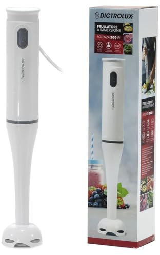 Dictrolux Frullatore a Immersione 200W, Bianco, Pulsante On/Off, Lama in Acciaio Inox, con Base di Supporto