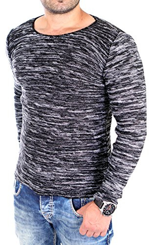 Reslad Pullover Herren dünner Feinstrickpullover Männer Strick-Pulli Winter Strickpullover ohne Kapuze Rundhals-Auschnitt Slim Fit RS-3125 Schwarz S