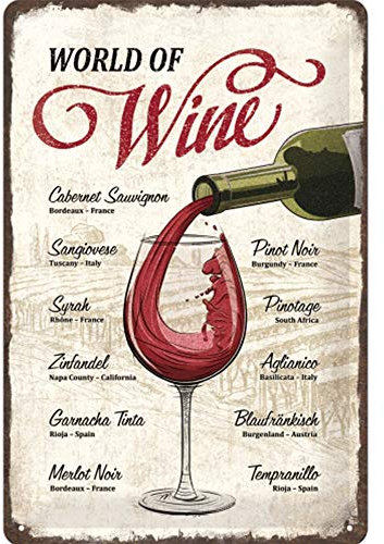 Nostalgic-Art Plaque Vintage World of Wine – Idée de Cadeau pour Les buveurs de vin, en métal, Design Retro pour la décoration, 20 x 30 cm