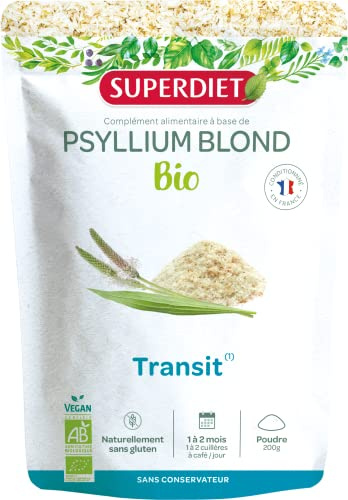 Psyllium blond bio - Téguments purs - Transit, digestion- Sachet refermable | Cure de 2 mois 200g - Ispaghul - Confort intestinal - Fabrication française – Vegan - Naturellement sans gluten –Superdiet
