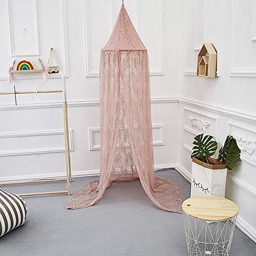 Runder Betthimmel mit Kuppel aus Spitze für Kinder-Lesezimmer – Schlafzimmerdekoration (Rosa)