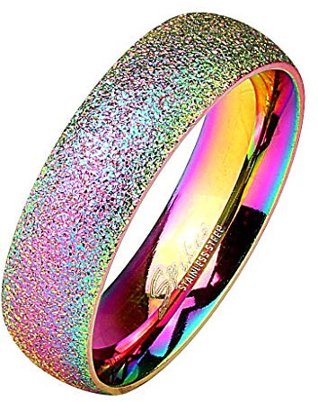 Mianova Band Ring Edelstahl mit Diamantoptik Ehering Herrenring Damenring Partnerring Damen Herren Trauring Rainbow Größe 60 (19.1)