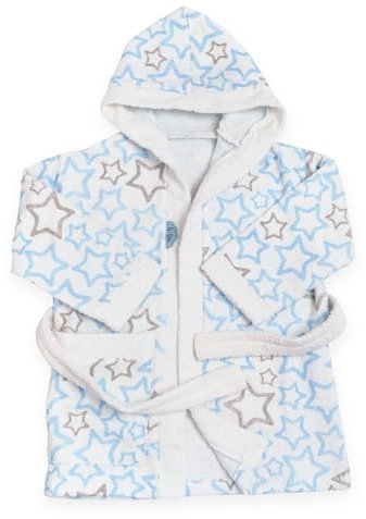 Ti TIN Accappatoio Per Bambino o Bambina con Cappuccio in Spugna | 100% Cotone Morbido e Assorbente con Un Design a Stelle Color Celeste, Taglia da 5 a 6 Anni