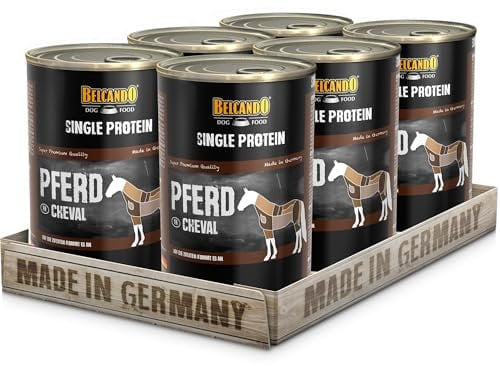 BELCANDO Single Protein Nassfutter für Hunde, Pferd, 6X 400g Dose, sortenreines Hundefutter nass, für alle Rassen, Made in Germany