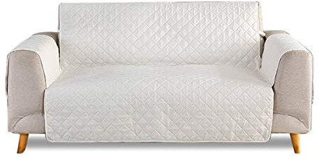 VanderHome Sofabezug wasserdichte Sofaüberwurf Antirutsch Sofahusse Schmutzresistent Gesteppte Sofaschoner für Wohnzimmer Hunde Haustiere (Weiß, 2 Sitzer)