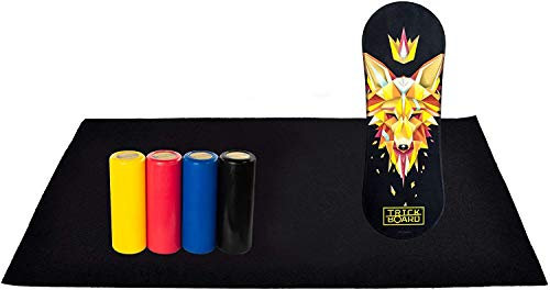 Trickboard Jackal Balance Board Set: Brett + Roller + Teppich + Aufkleber kostenlos - Balance Training Skateboard Surfboard Snowboard Wakeboard (Rot Roller)