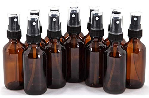12 botellas de vidrio ámbar con pulverizadores negros de niebla fina 2 onzas