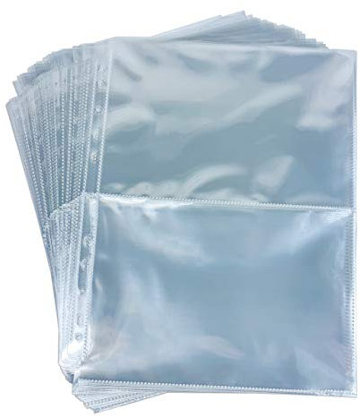 Arkero-G® 100 Seiten 2-Pocket Photo Pages - Foto-Hüllen & Post-Karten Hüllen für Sammel-Album, XXL Karten, Basteln Schule Büro Aufbewahrung