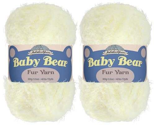 JubileeYarn Baby Bear Yarn - Chunky Weight Polyester Fur - 100g/Skein - Ivory - 2 Skeins