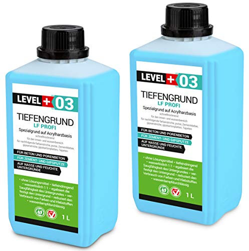 LEVEL PLUS 03 Tiefengrund LF Profi 2L, Grundierung für saugende Untergründe, Tiefgrund Konzentrat 1:1, Haftgrund unter Flüssigfolie Klebstoffe Zementmörtel